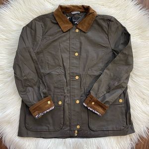 J. Crew Olive Green Jacket with Brown Corduroy Collar